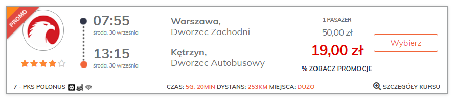 Oznakowanie promocyjnych kursów autobusowych