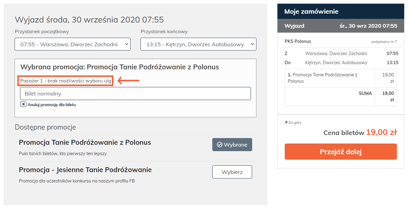 Informacja czy promocja łączy się z ulgami handlowymi