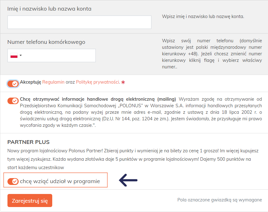 Zgoda na udział w programie lojalnościowym