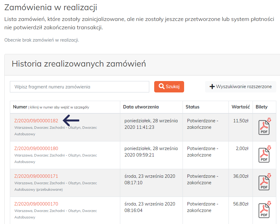 proces przebookowania biletu na Dworcu Online
