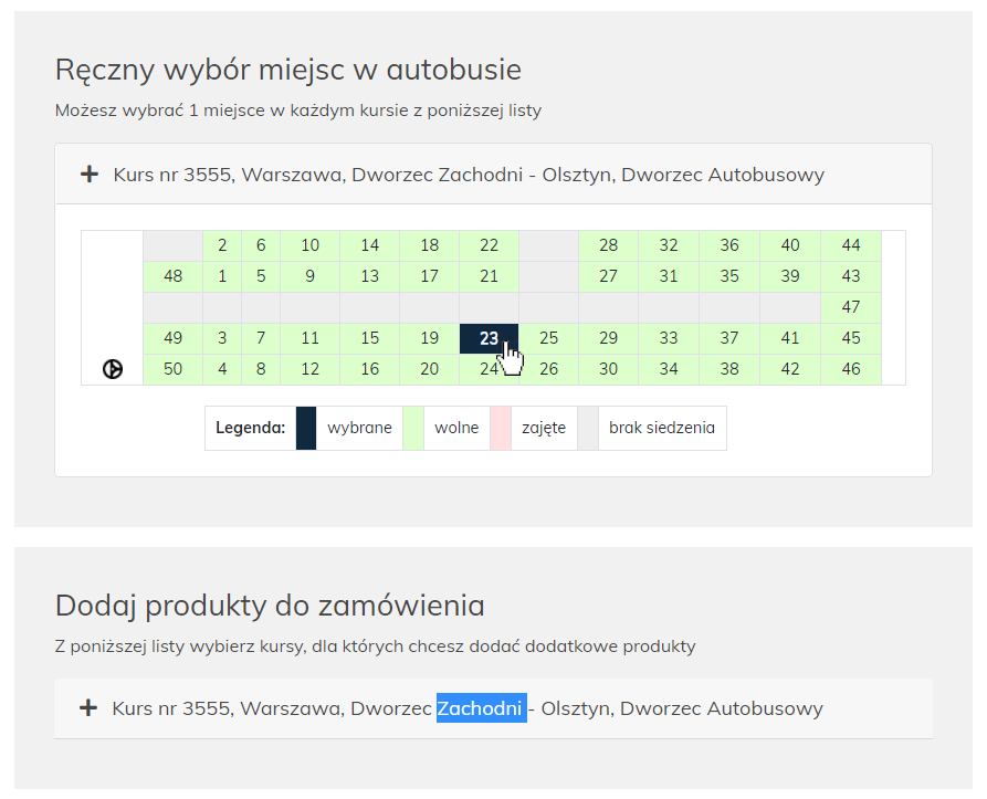 Wybór miejsca siedzącego w autobusie